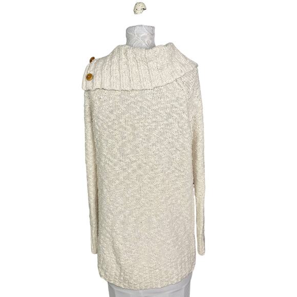 Moth Cowl Split Neck Wood Button Sweater Cream Women Small Anthropologie - Picture 4 of 12
